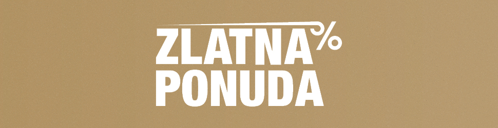 Na smeđe-zlatnoj pozadini prikazan je bijeli natpis „ZLATNA PONUDA“.