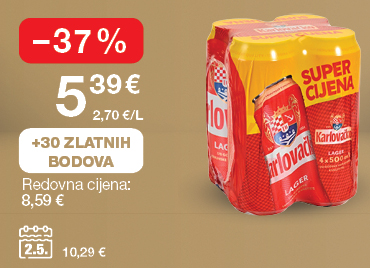 Pivo Karlovačko na svijetlo smeđe-zlatnoj pozadini.