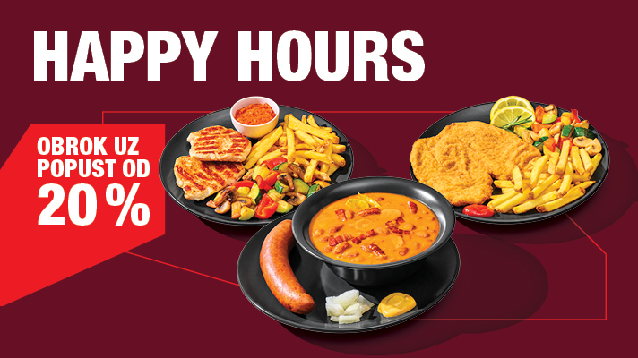 Happy hours – 20 % popusta na odabrana jela