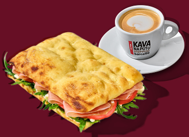 Gastro ponuda s focaccia sendvičem, kavom, limunadom i punjenim pecivom.