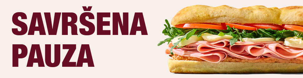 Na slici su natpis „Savršena pauza” i ukusni svježi sendvič Bologna iz Petrol Fresh ponude.