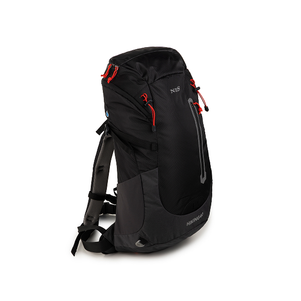 Crni planinarski ruksak NES Active zapremine 40 L s crvenim detaljima, prikazan na svijetloj pozadini.
